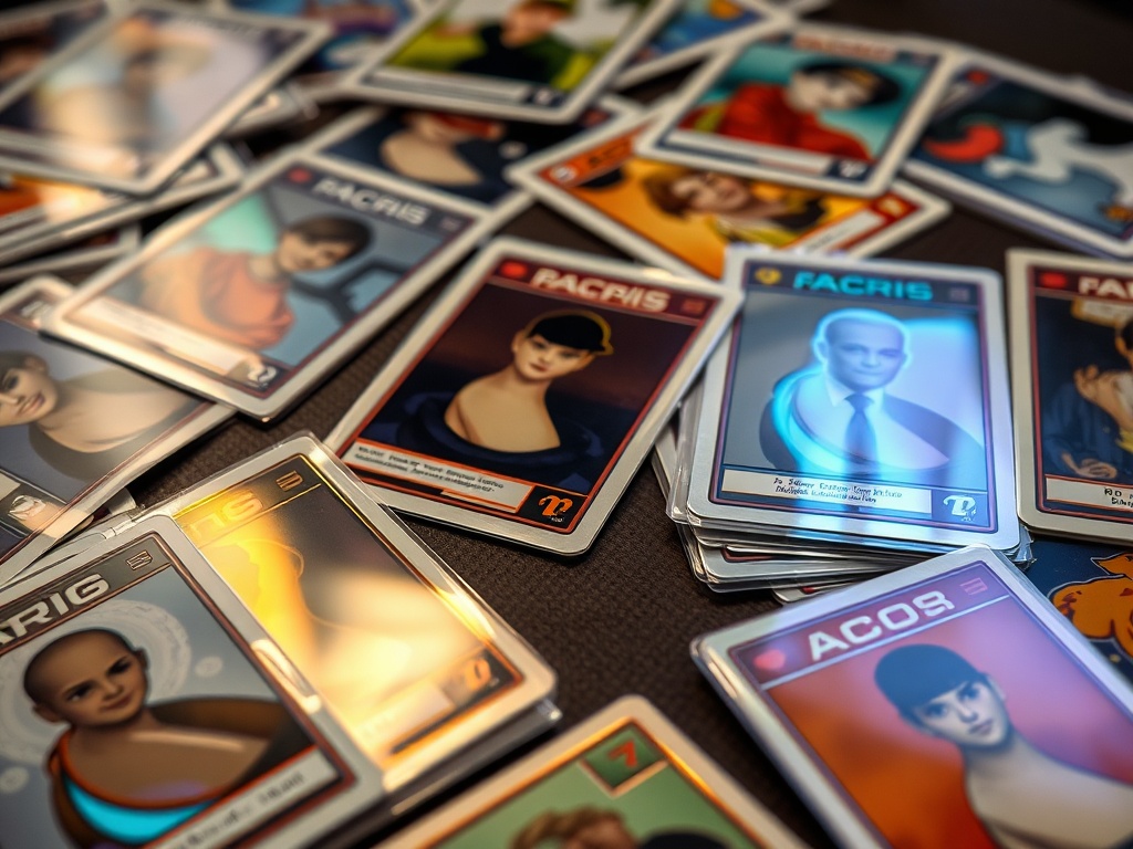close-up of rare trading cards including holographic and vintage cards arranged carefully on a table