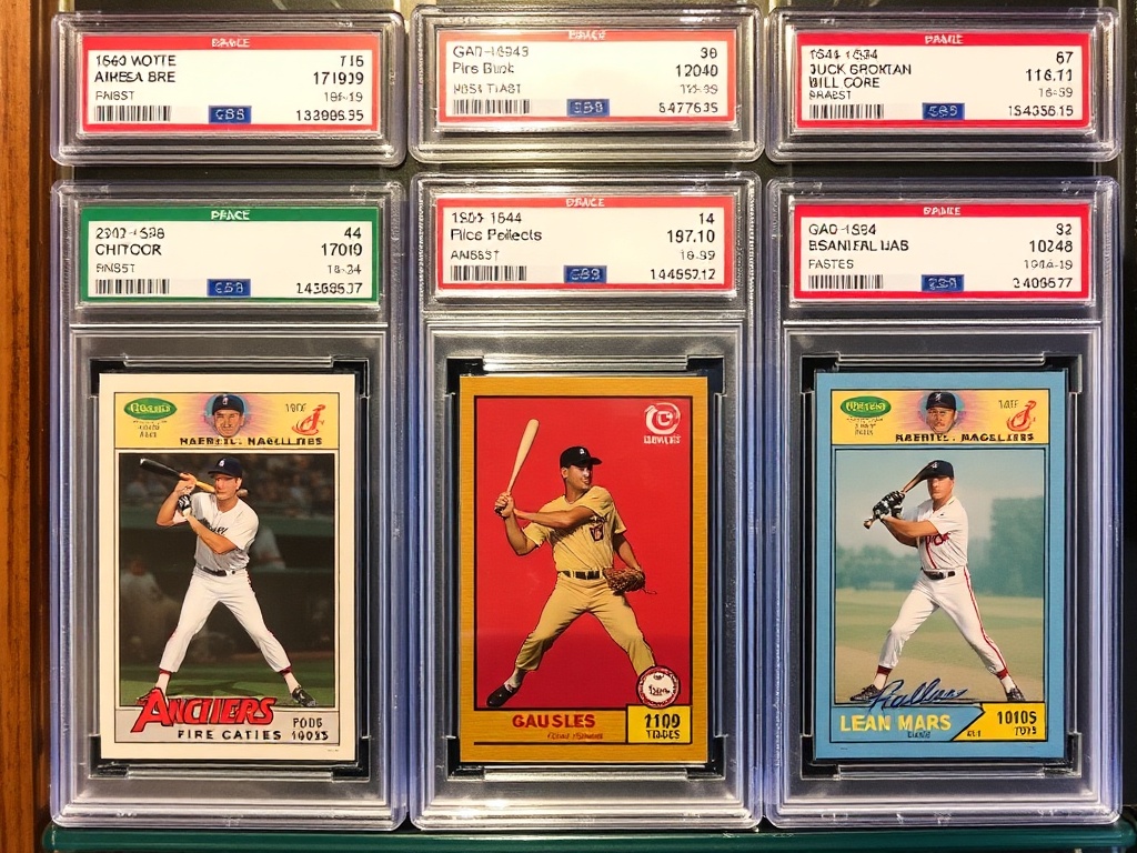 graded trading cards in protective slabs displayed in a collector case