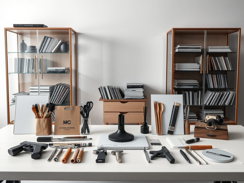 minimalist collector setup emphasizing simple tools like sleeves and loaders contrasted with expensive display cases in background