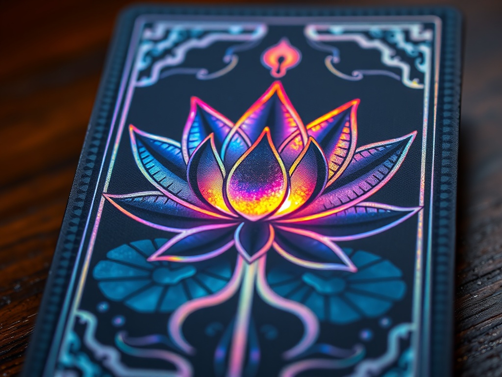 A close-up of the Black Lotus card with its iconic artwork and glowing holographic effect
