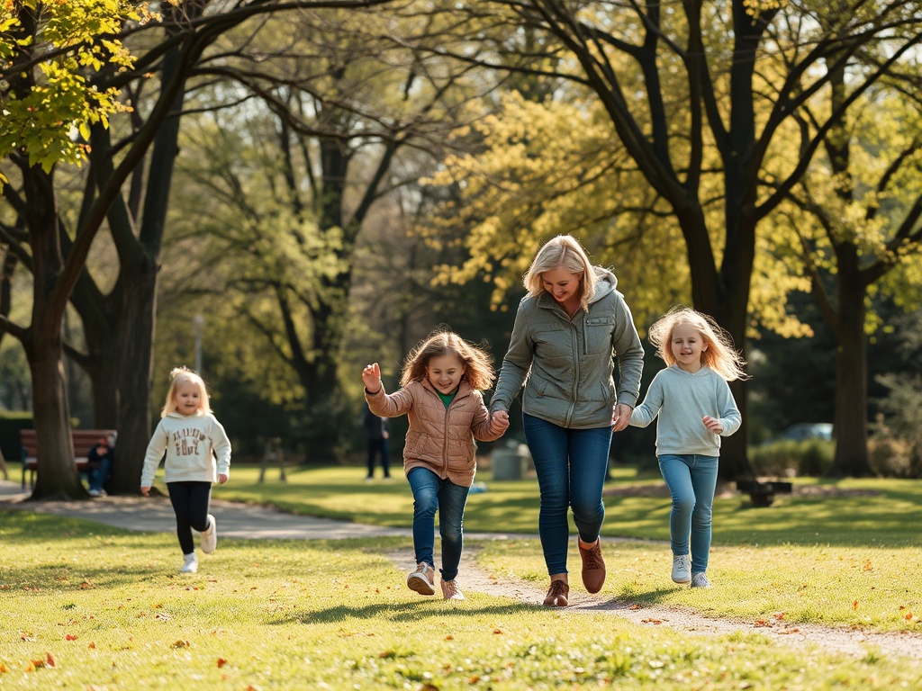 family friendly outdoor activity in small town park, light movement and open space