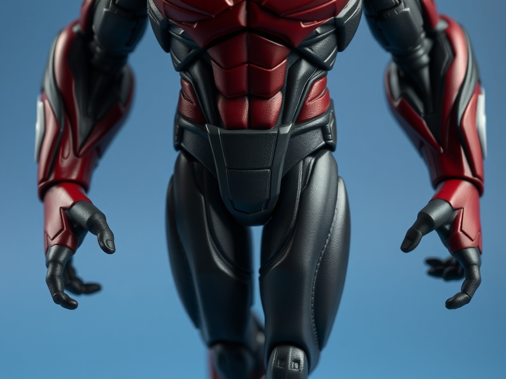 close up of highly articulated Marvel action figure joints and detailed sculpt with realistic paint