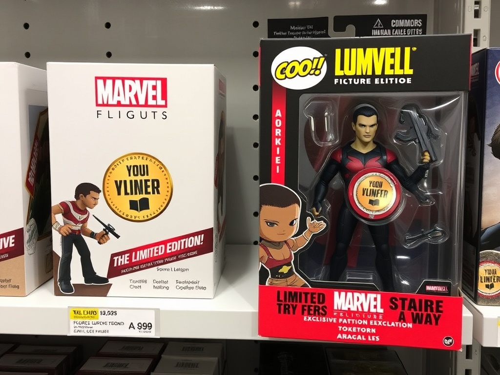 limited edition convention exclusive Marvel figure with special packaging and badge displayed on a shelf