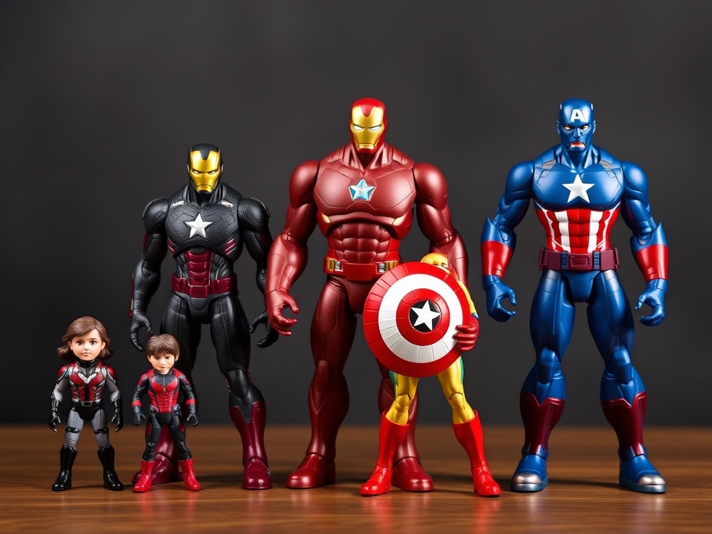 Marvel figures from different scales 6 inch 7 inch and 12 inch displayed side by side for comparison