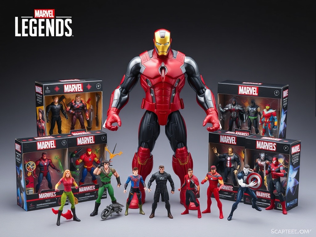 Marvel Legends build a figure pieces assembled into a large character surrounded by individual boxed figures