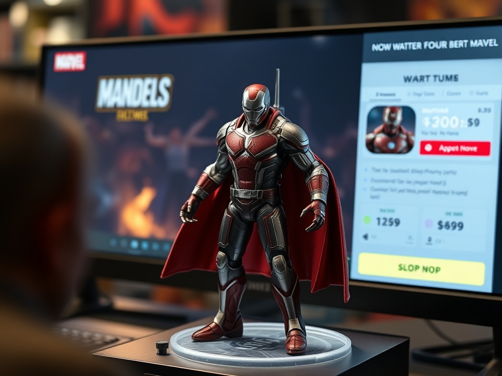 online auction bidding war for Marvel figure with rapidly increasing prices on screen