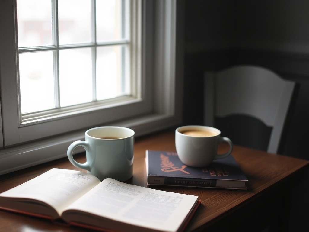 peaceful Quebec lifestyle simple moments coffee book window light calm daily routine