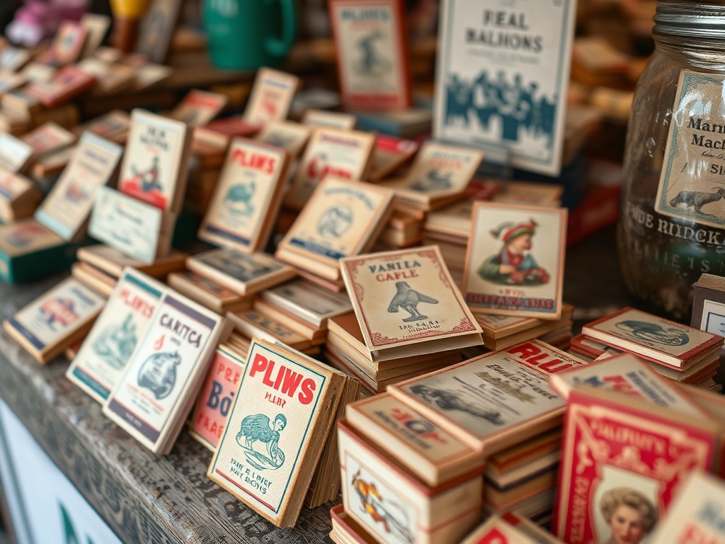 vintage matchbooks from flea market stall