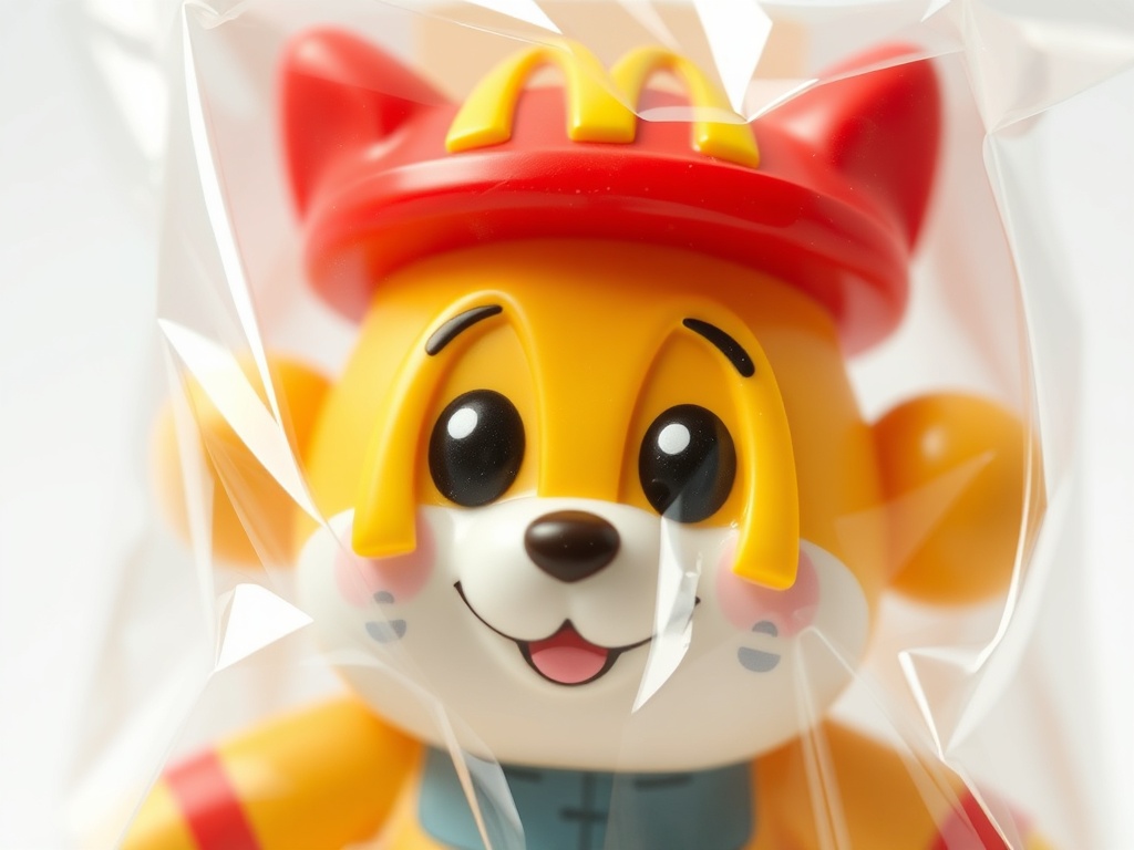 close-up of rare McDonald's toy still sealed in original plastic packaging showing pristine condition