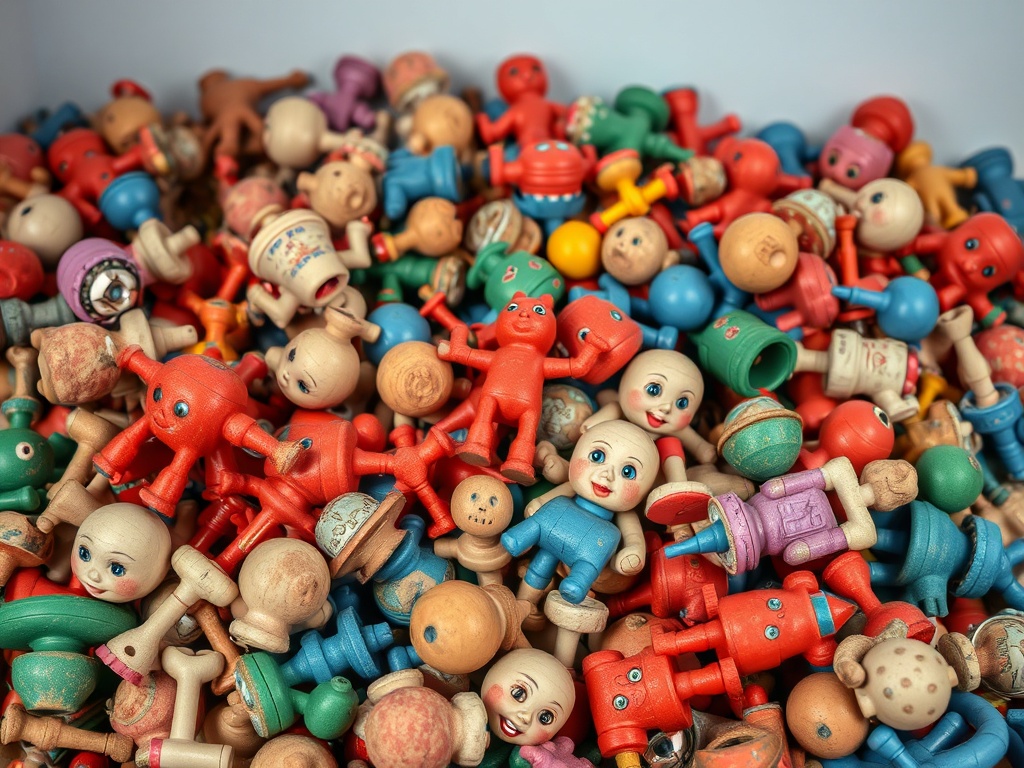 pile of damaged toys with faded colors and missing parts illustrating poor collecting practices