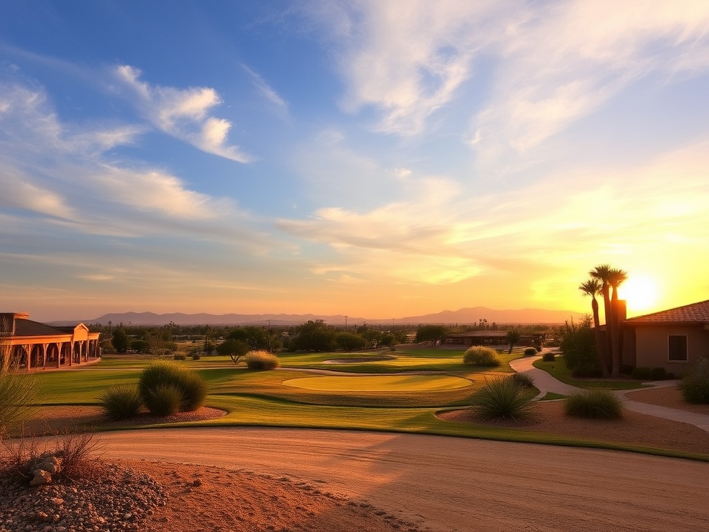 the serene atmosphere of the Desert Blume Golf Club at sunrise
