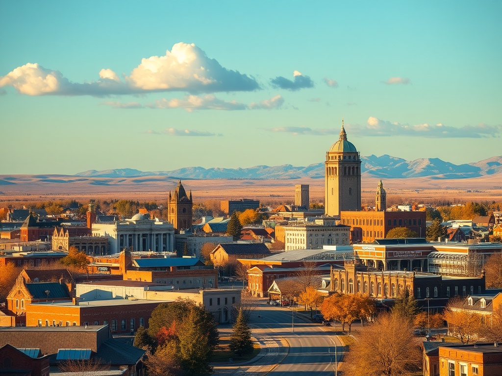vivid description of the town of Medicine Hat with its landmarks in the background
