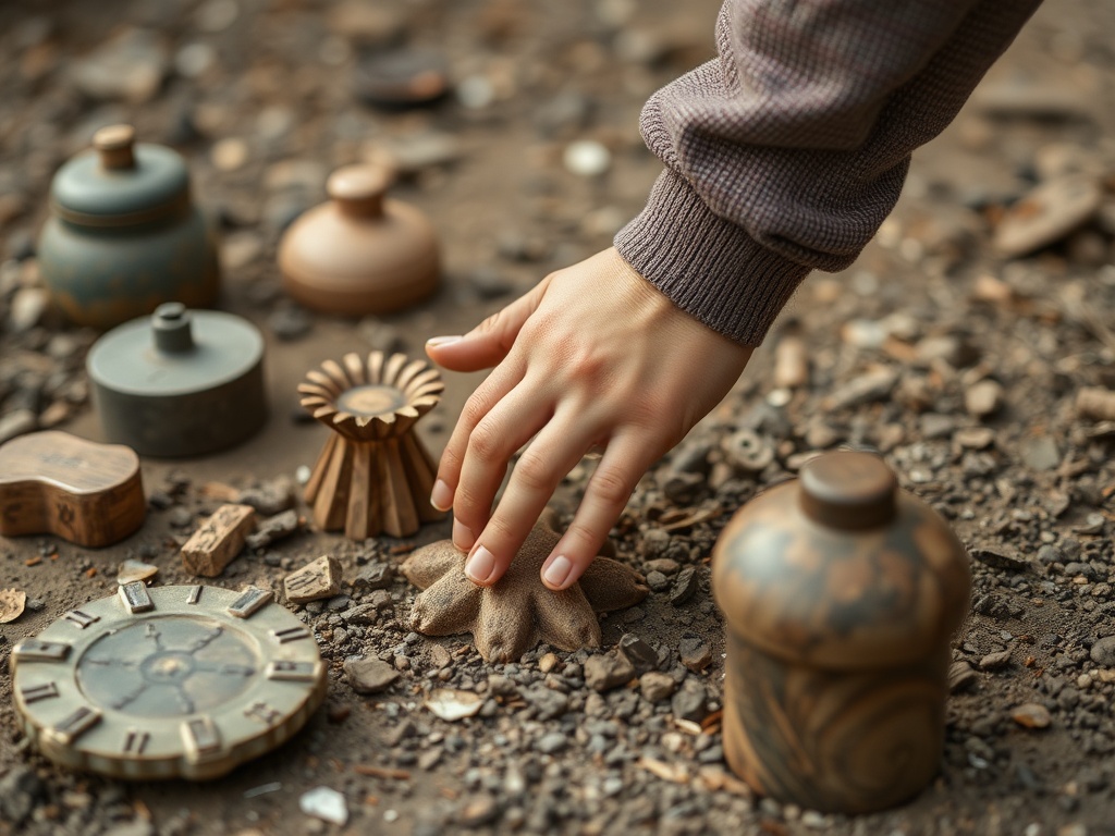 person touching various objects to ground themselves