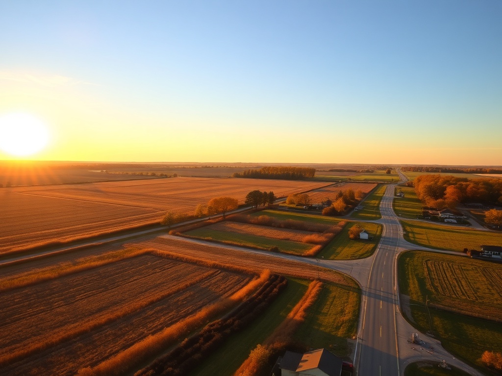 golden hour rural Ontario landscape with open fields, quiet roads, and small village charm in Metcalfe