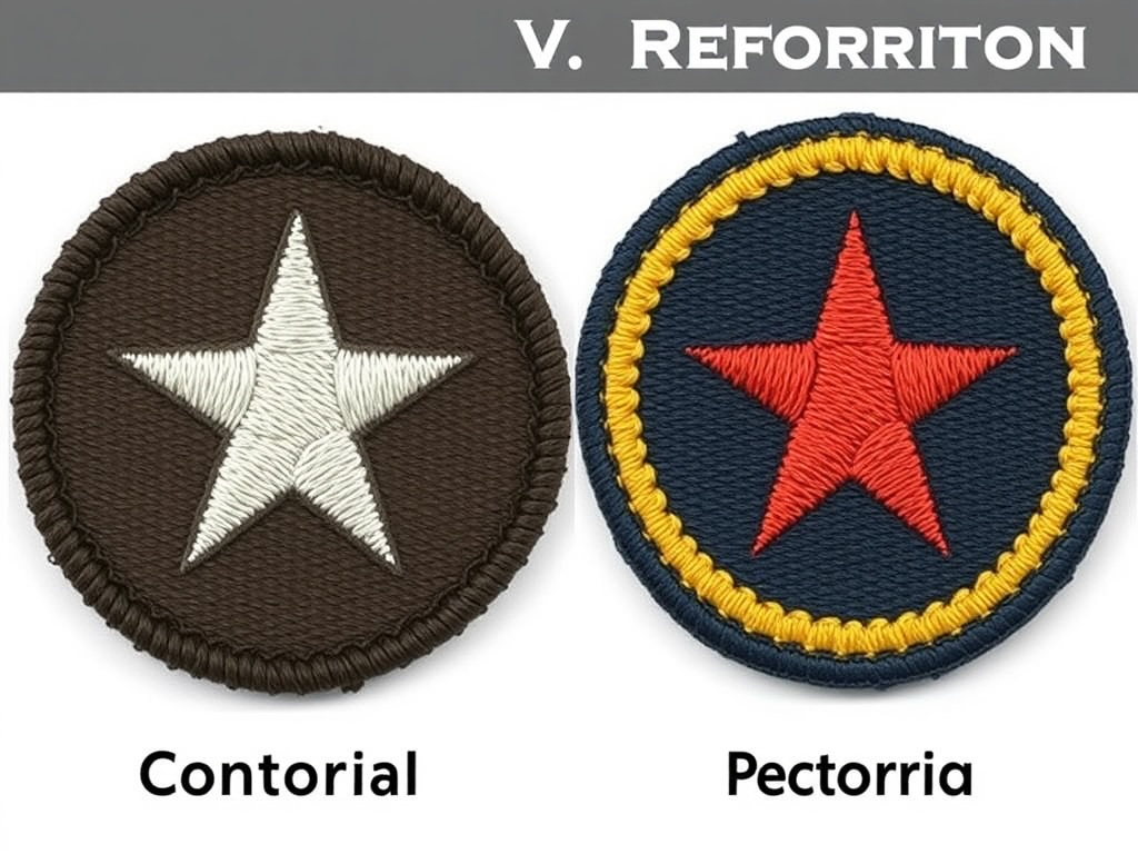 comparison of original vintage military patch versus modern reproduction showing stitching and color differences