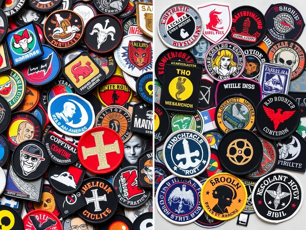 mixed pile of low-quality reproduction patches compared to carefully curated authentic set