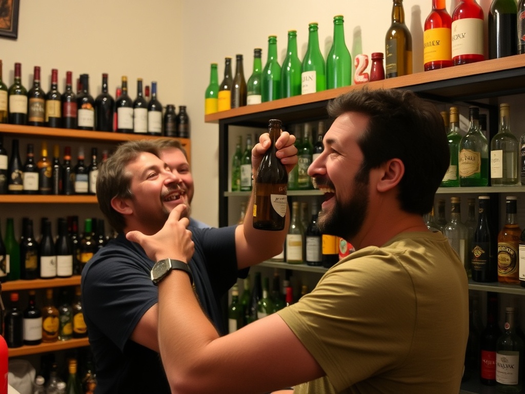 A person excitedly adding a new bottle to their collection