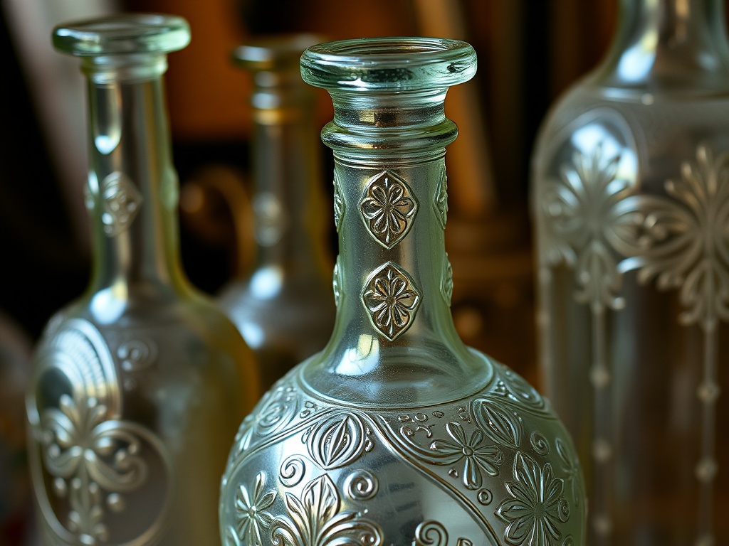 Antique glass bottles with intricate designs