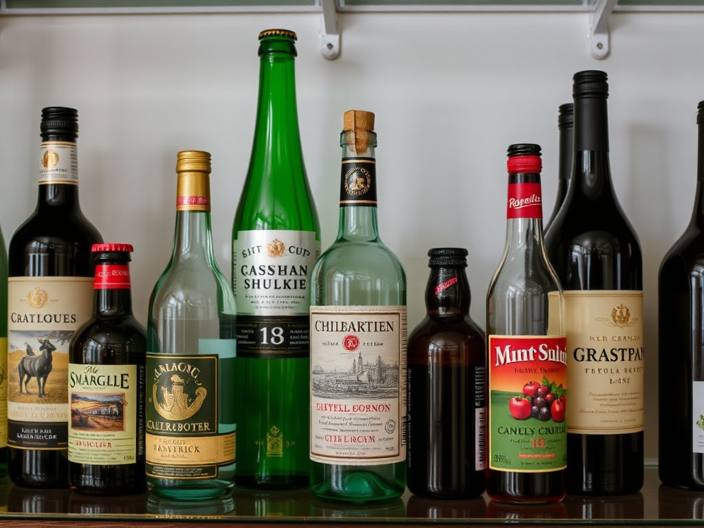 Various bottles displayed on a shelf
