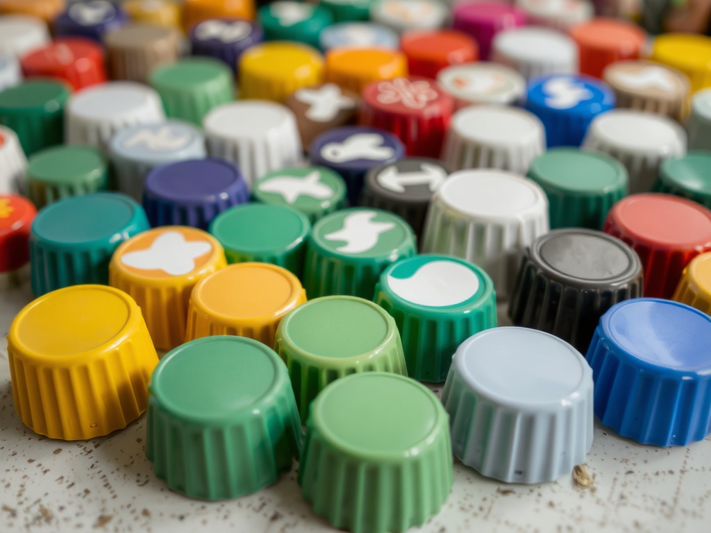 a collection of various milk caps on a table with different colors and designs