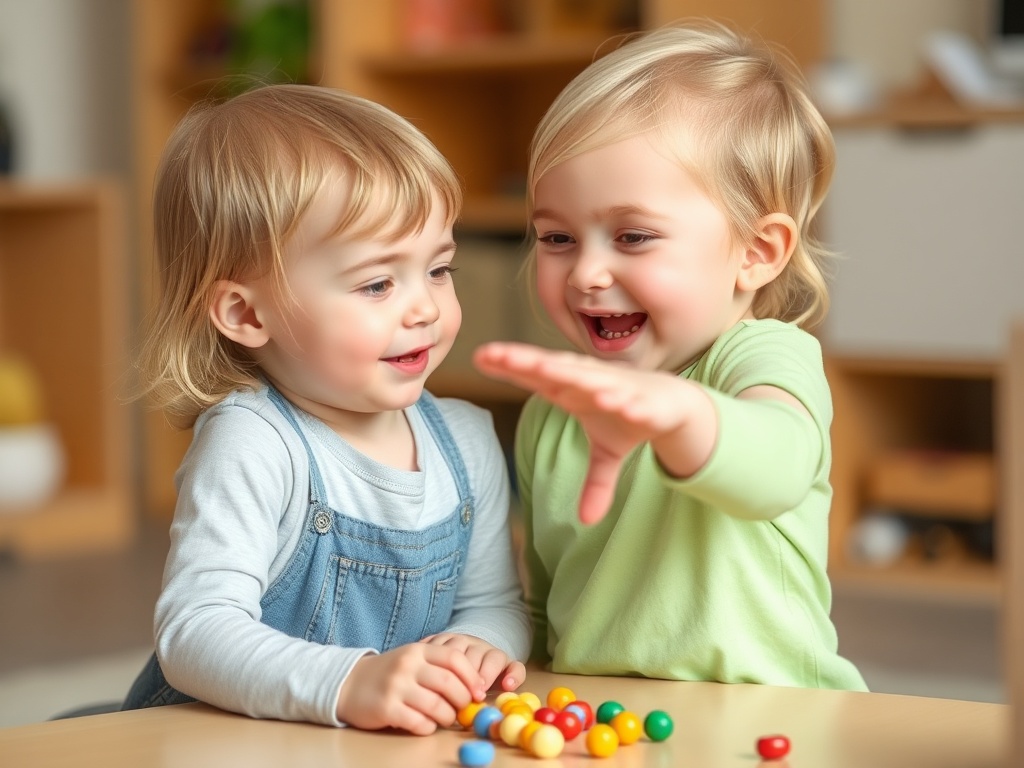 Two children playing together, sharing and taking turns, learning empathy in action.