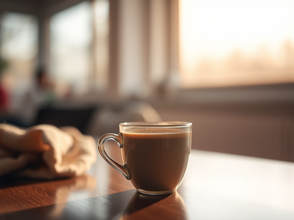 coffee cup with soft lighting, calm morning setting