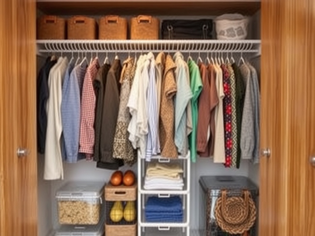 organized wardrobe or simple meal prep, clean structured environment