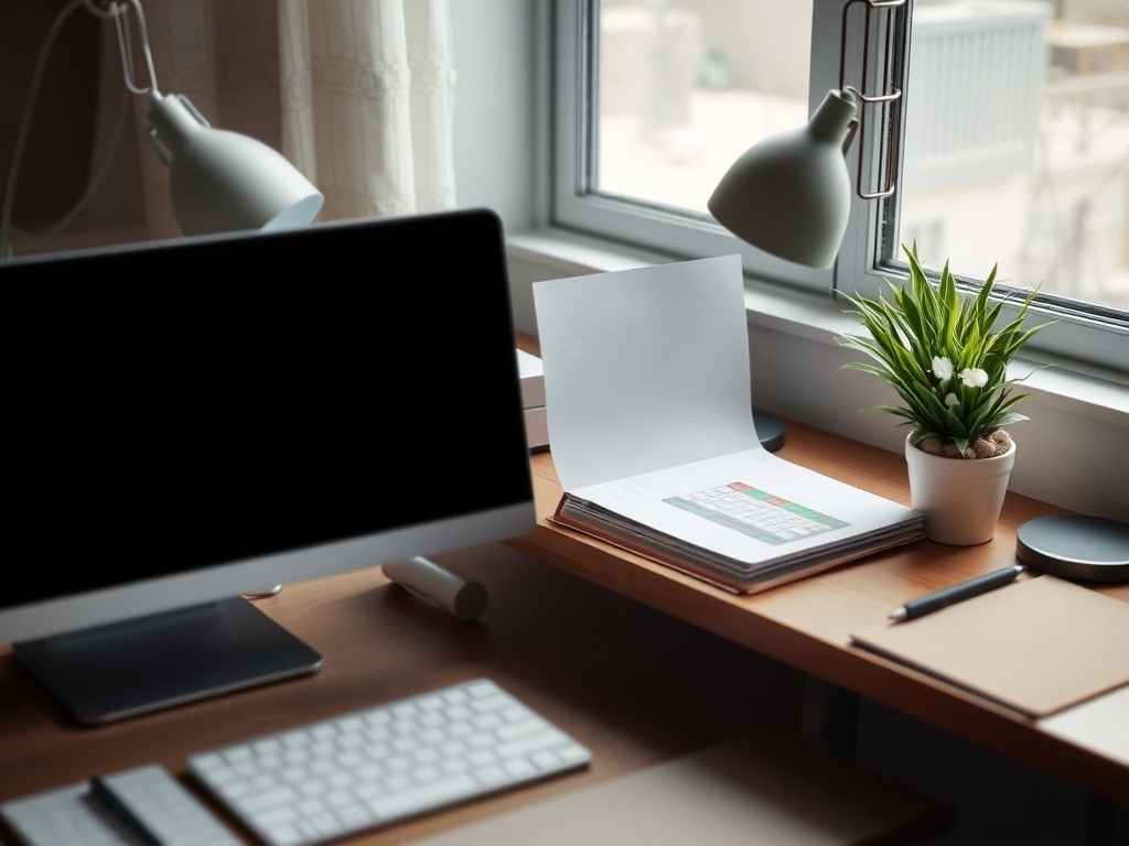 simple to-do list with only a few tasks, minimalist desk, calm environment