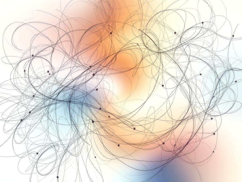 abstract visualization of looping thoughts dissolving into calm, soft gradients replacing chaotic scribbles