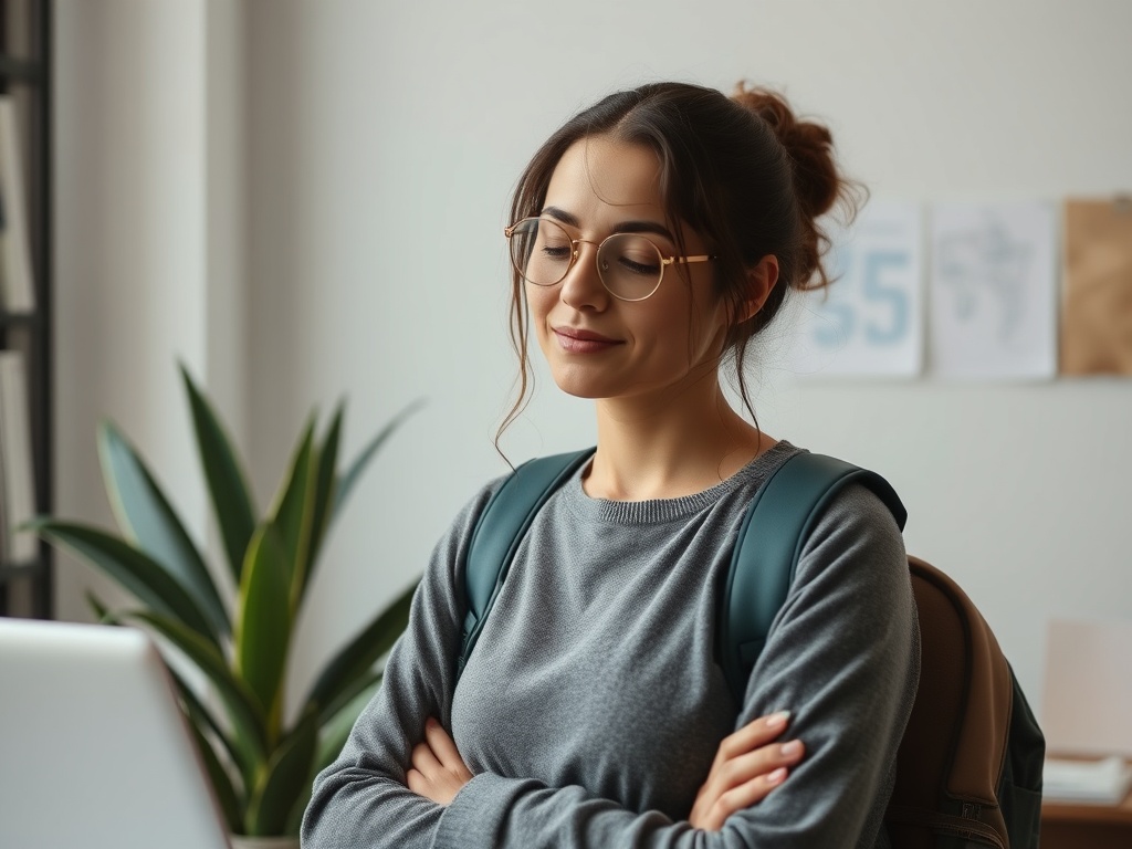 person calmly returning to daily task with soft focus, gentle productivity and clarity