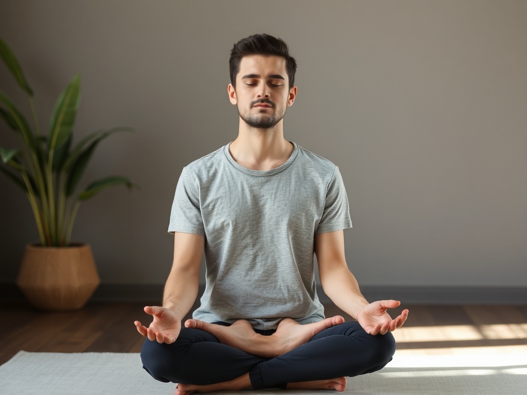 person practicing calm breathing daily routine, consistent peaceful setting