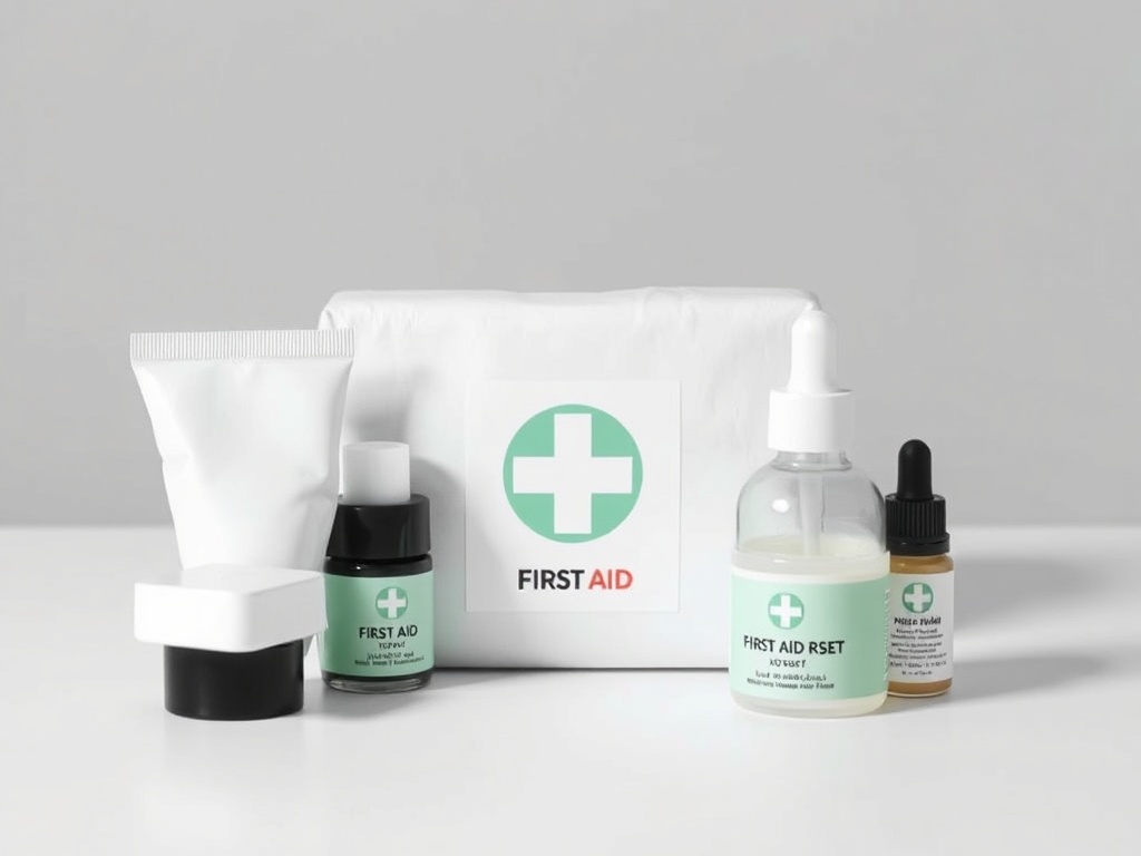 first aid kit labeled mental reset, clean minimal design symbolizing immediate support