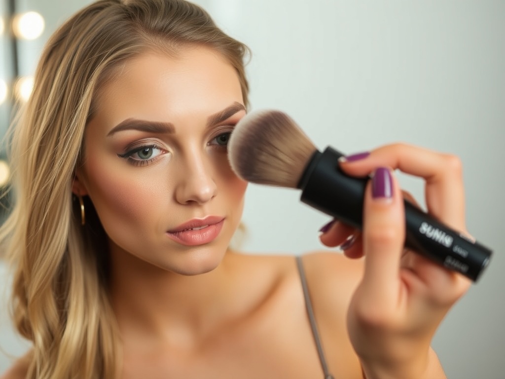 applying highlighter to cheekbones