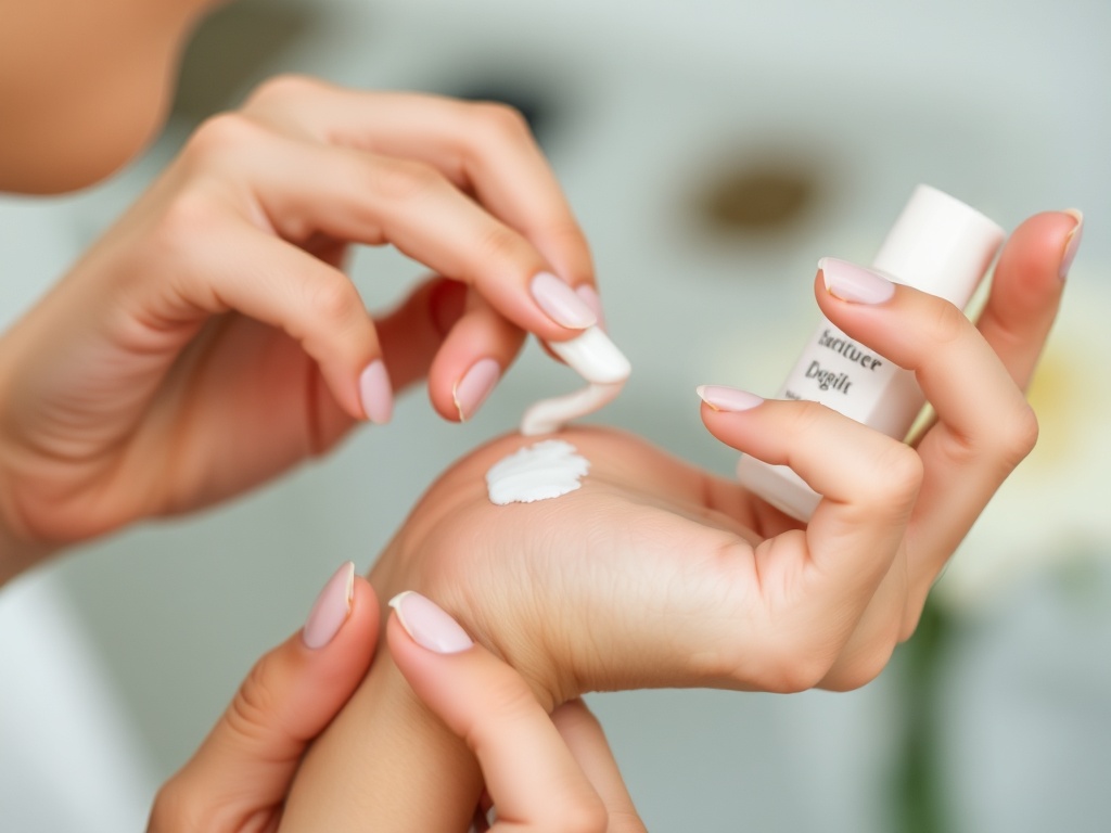 close-up of hands applying tinted moisturizer
