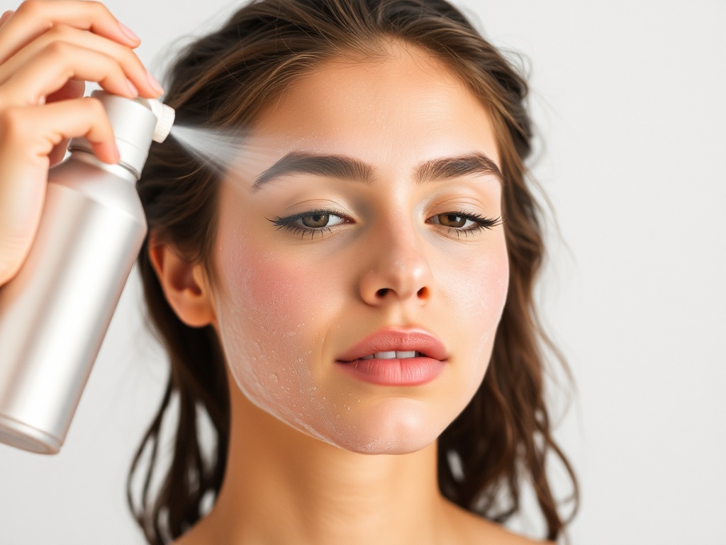 spraying setting mist onto face