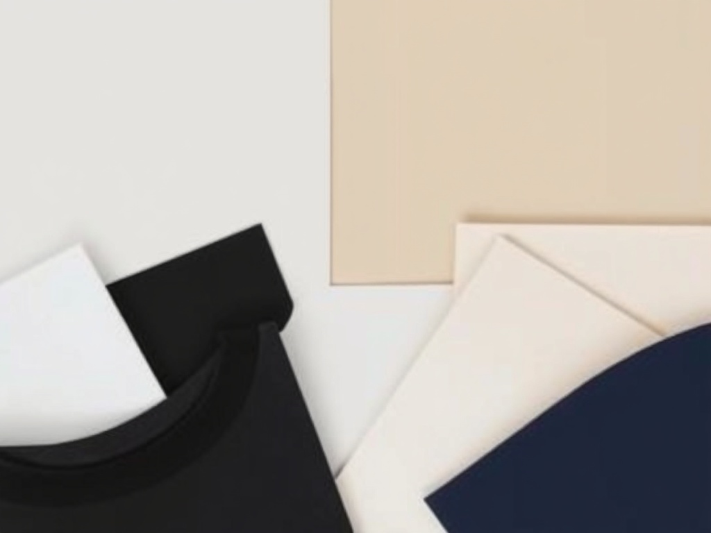 minimal clothing color palette swatches neutral tones black white beige navy arranged aesthetically