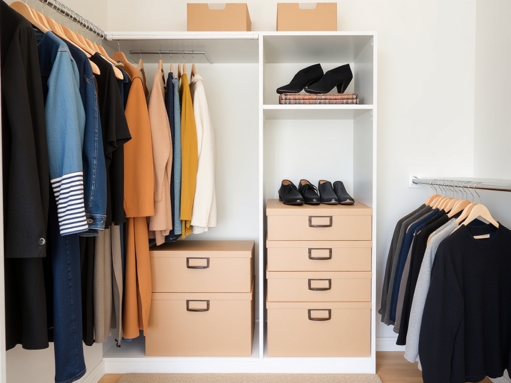 seasonal wardrobe transition storing clothes boxes clean organized closet minimal aesthetic