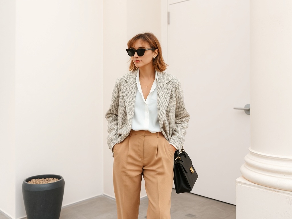 timeless minimalist outfit neutral tones classic style contrasted with fast fashion trend pieces