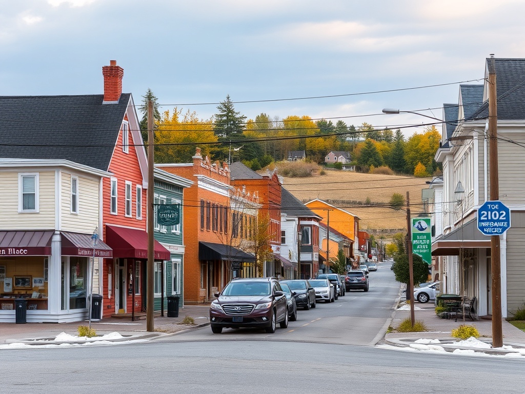 quiet small town street Miramichi low traffic relaxed pace Atlantic Canada neighborhood