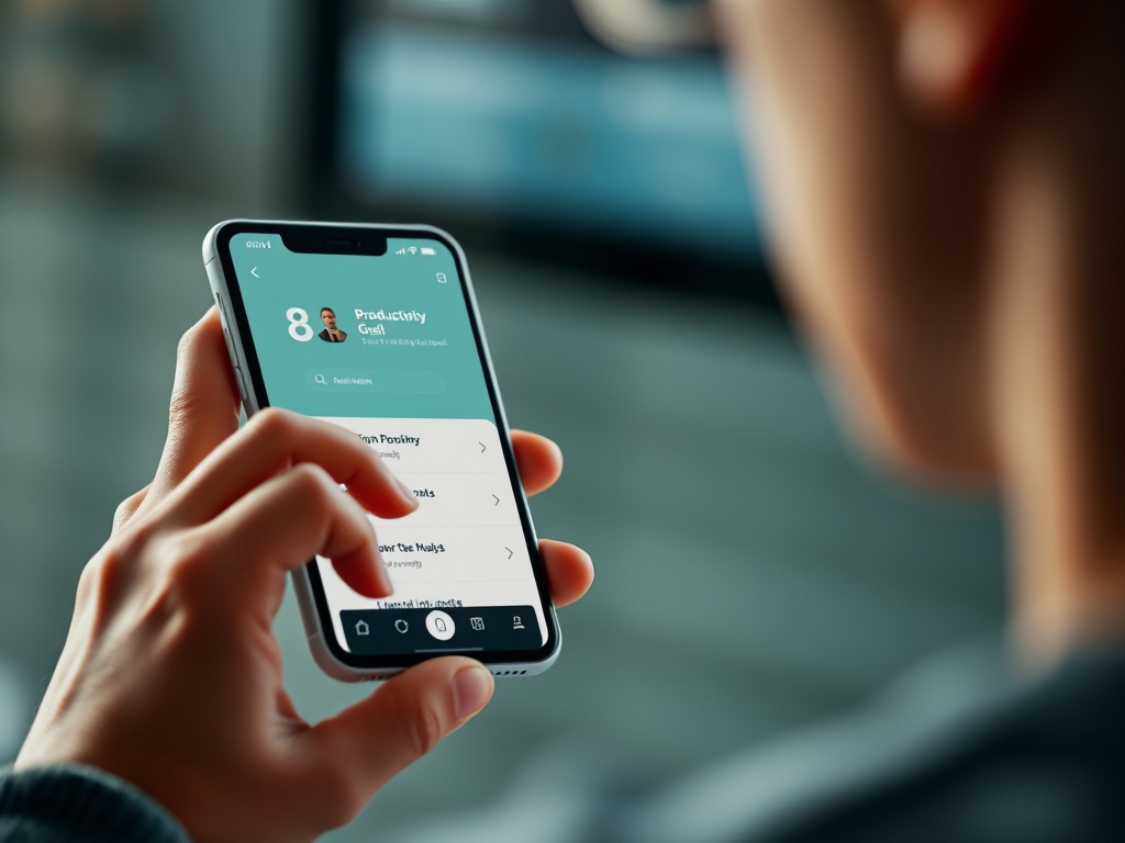 A person checking their productivity goals on a mobile app