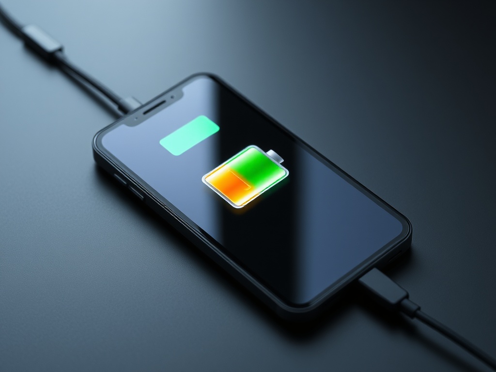A smartphone with battery charging displayed on the screen