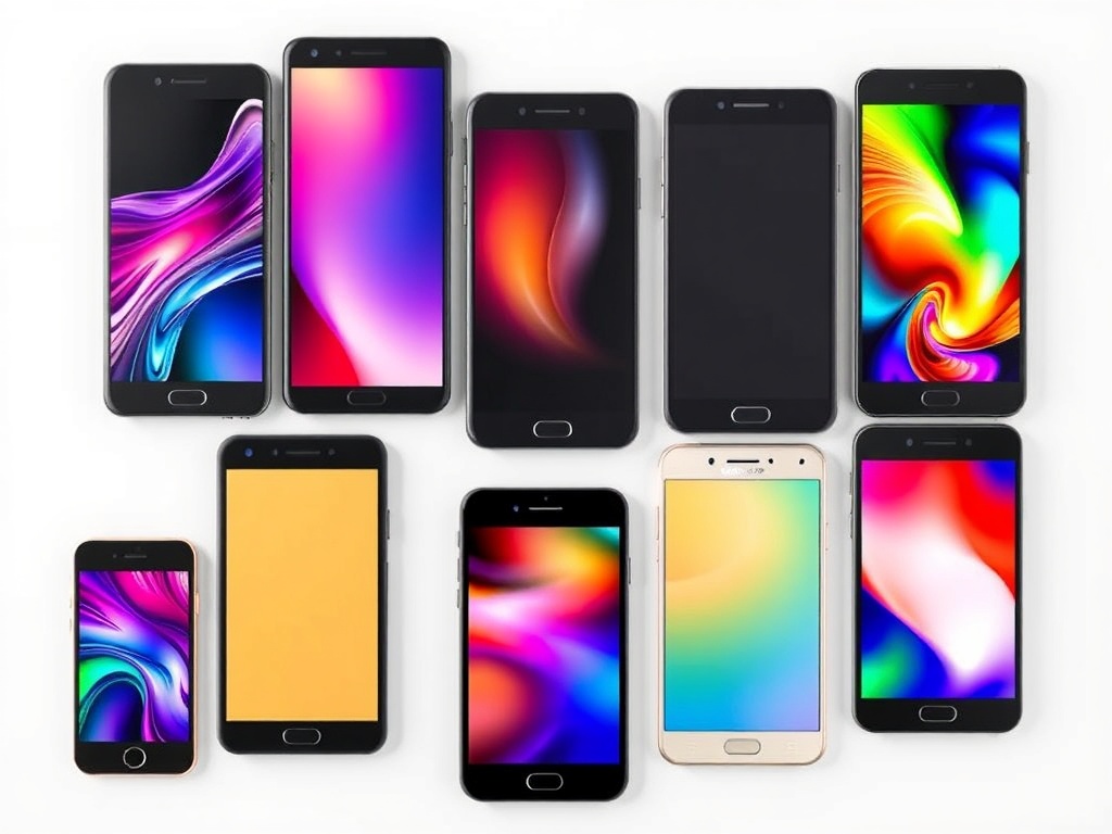 Various smartphone display screens with vibrant colors