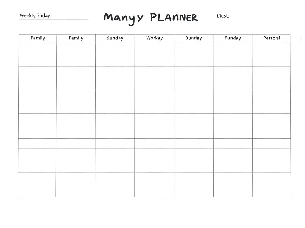 A weekly planner with time blocks for family, work, and personal time