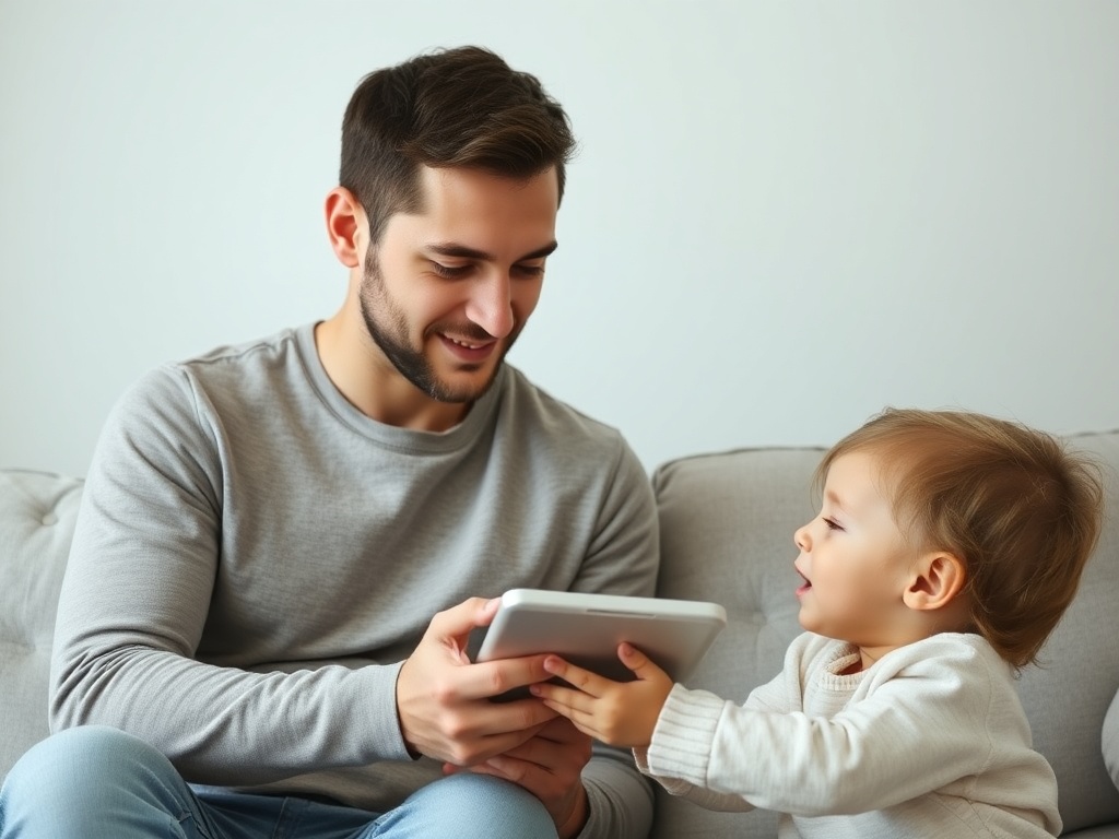 parent calmly taking tablet away from child setting boundary gentle firm expression