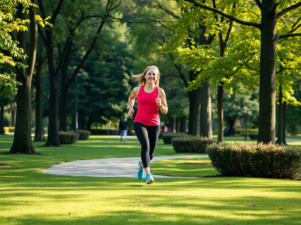 person jogging in a park as part of a wellness routine