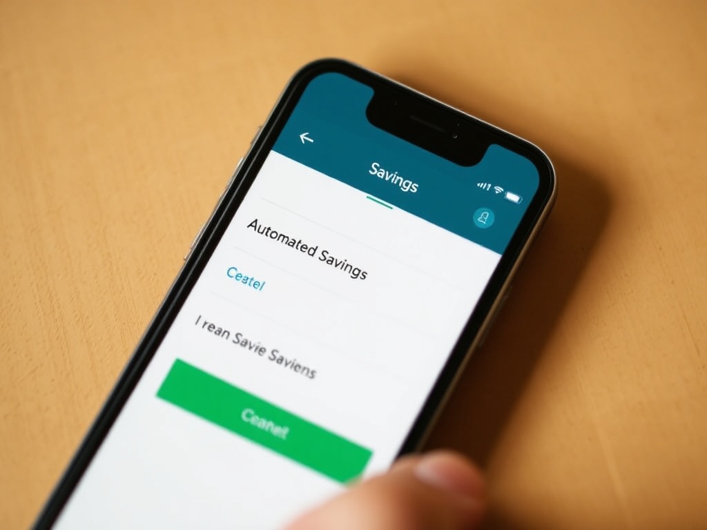 A smartphone showing an automated savings transfer setting in a mobile banking app.