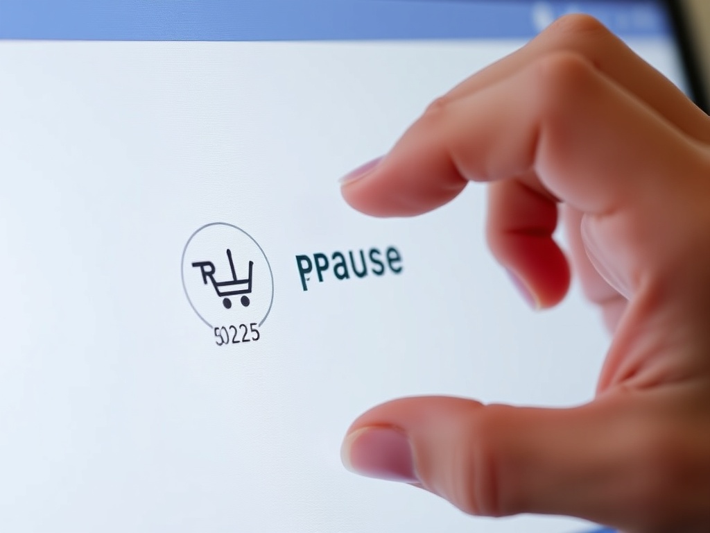 A person putting a 'pause' button on their online shopping cart.