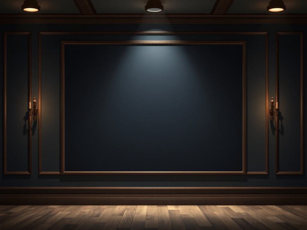 empty space on a collector wall waiting for a perfect centerpiece animation cel with dramatic lighting