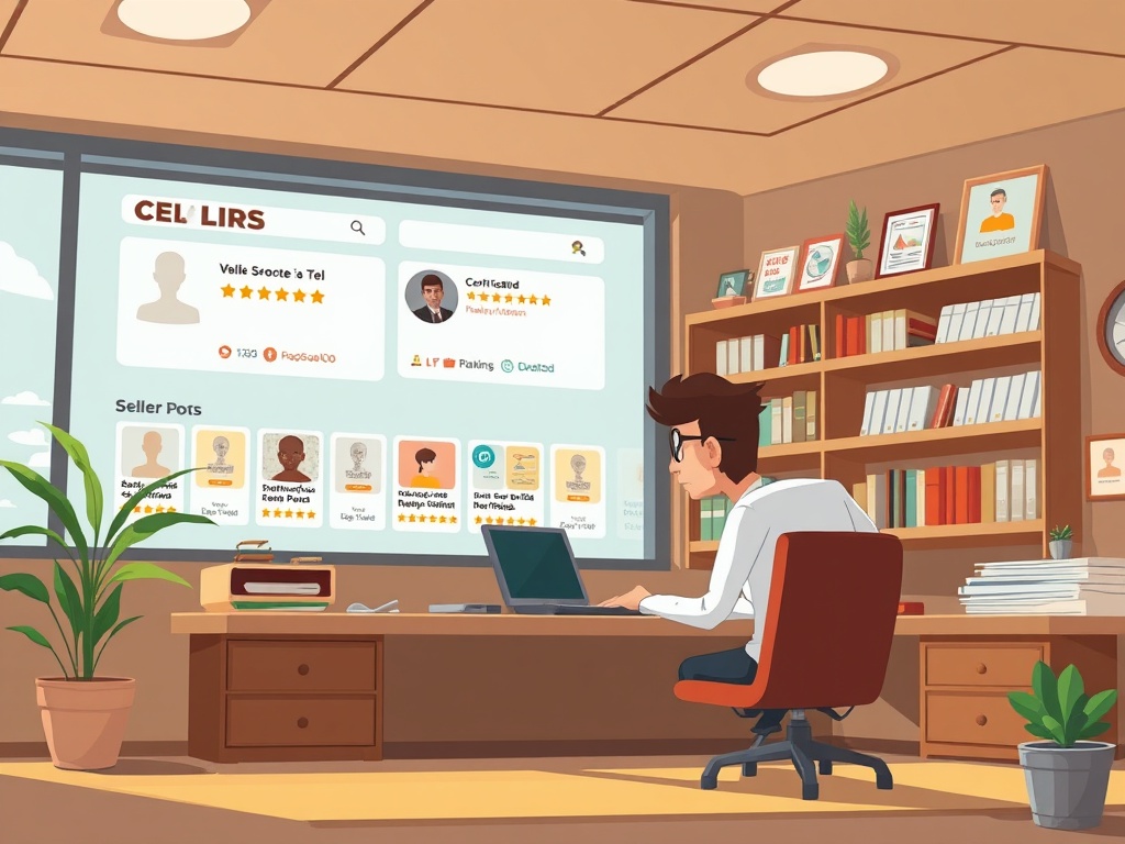 online marketplace browsing animation cel listings with seller ratings, certificates, and detailed photos