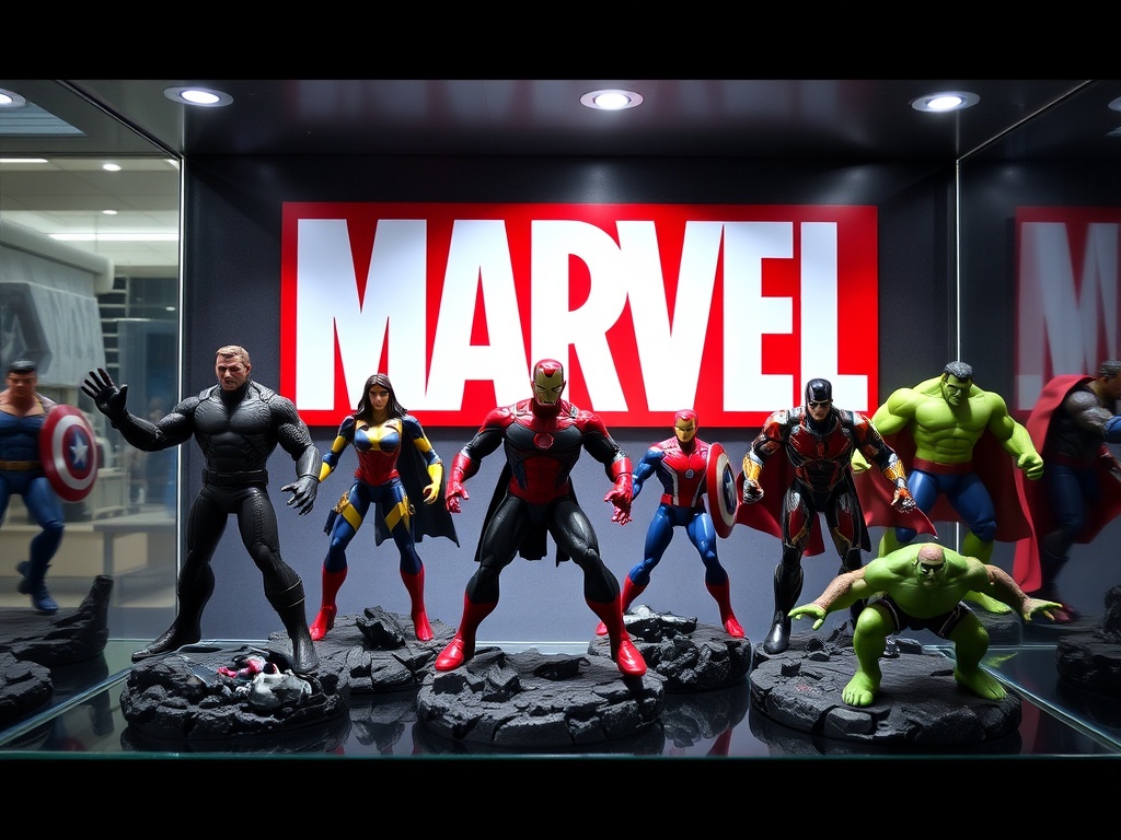 Marvel action figures in display